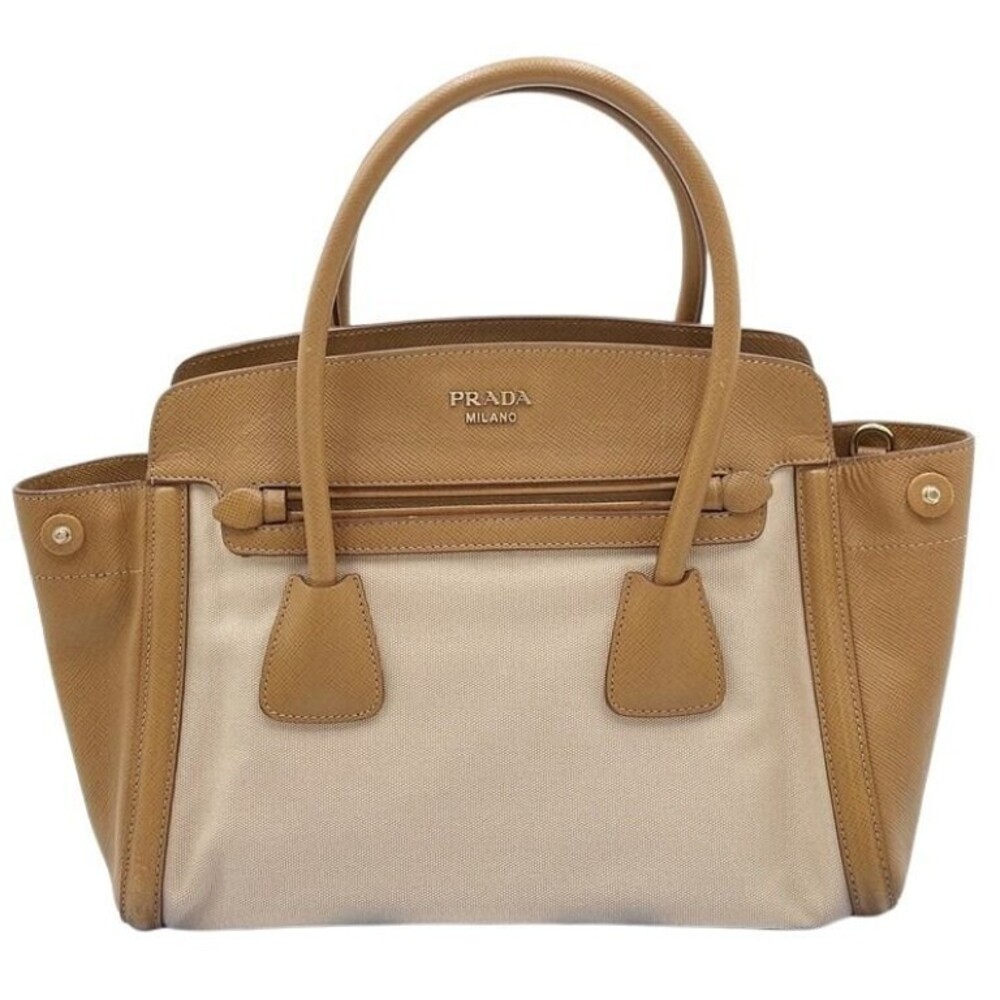 Prada handbag leather canvas beige brown tones accessory - Picture 1 of 10